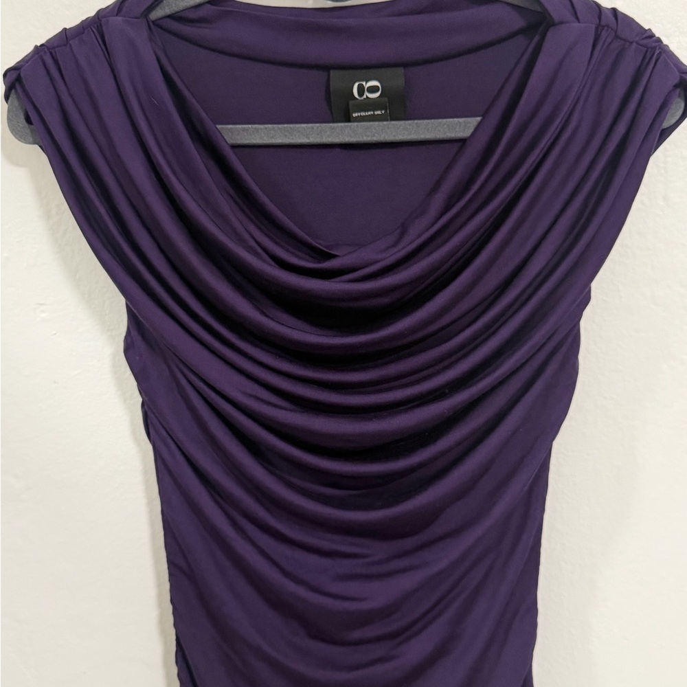 Barneys New York 100% Silk Purple Ruched Cowl Neck Midi Dress XS Draped - Picture 4 of 7